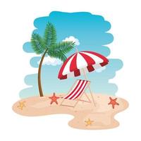 beach seascape scene with chair and umbrella vector