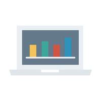 laptop computer portable with statistics bars flat style icon vector