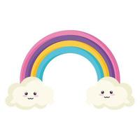 arcoiris con nubes personajes kawaii vector