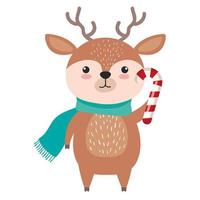 reindeer cartoon with merry christmas candy vector design