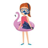 niña con flotador flamenco y snorkel vector