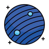 Planeta con dos satélites orbitando la línea y el icono de estilo de relleno vector