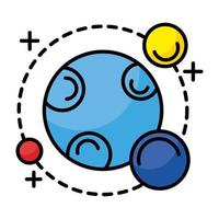 planet with three satellites orbiting around line and fill style icon vector