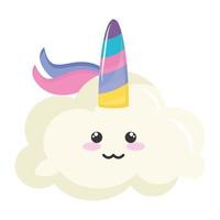 linda nube con cuerno de unicornio personaje kawaii vector