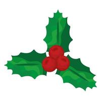 happy merry christmas berries and leafs decorative icon vector