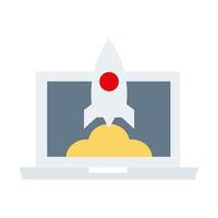 laptop with rocket launcher flat style icon vector