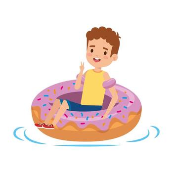cute little boy with shirt and donut float vector