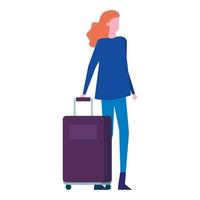 beautiful young woman with travel suitcase vector