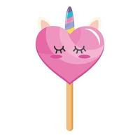 cute lollipop with unicorn horn and heart shape kawaii character vector