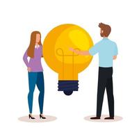 Creative people of woman and man with light bulb vector design