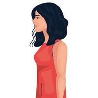 woman cartoon with black hair from side vector design