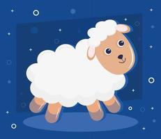 Cute little sheep animal kawaii personaje en fondo azul. vector