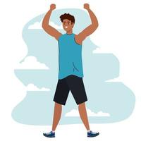 man with hands up and sportswear vector design