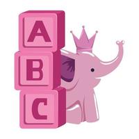 cute little elephant with blocks alphabet vector