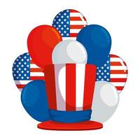 tophat and balloons helium with united states of america flag vector