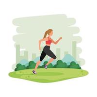 young athletic woman running in the landscape vector