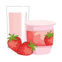 yogur de fresa fresco con vaso vector