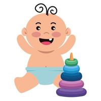 cute little baby boy with pile rings vector