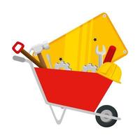 wheelbarrow construction with tools equipment vector