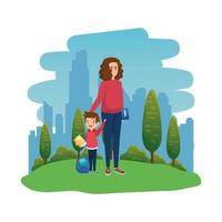 happy student boy with female teacher in the landscape vector