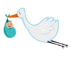 stork flying with little boy baby character vector