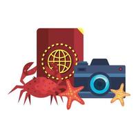 passport with camera photographic and crab vector