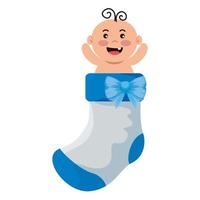 cute little baby boy in sock vector