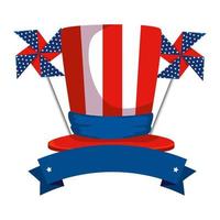 sombrero de copa con bandera de los Estados Unidos de América y juguete de viento vector