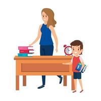 happy student boy with female teacher in desk vector