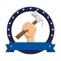 hand with hammer metal tool vector