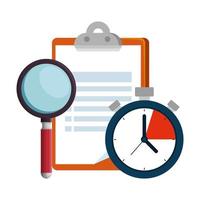 checklist clipboard with chronometer and magnifying glass vector