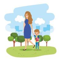 happy student boy with female teacher in the landscape vector