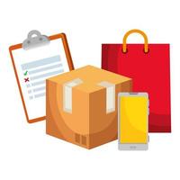 box carton with smartphone and checklist vector
