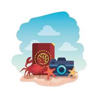 passport with camera photographic and crab vector