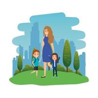 happy students kids with female teacher in the landscape vector