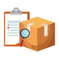 box carton with magnifying and checklist delivery service vector