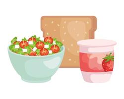ceramic bowl with vegetables salad and bread vector