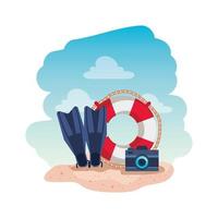 marine float with camera photographic and diving fins vector