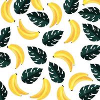 summer leafs plants and bananas pattern vector