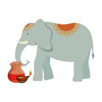 elefante indio con vela y olla de cerámica vector