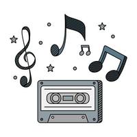 audio cassette record with music notes vector
