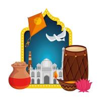 india celebration invitation card with set icons