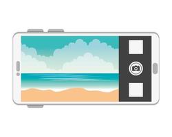 smartphone con escena de paisaje marino de playa de verano vector