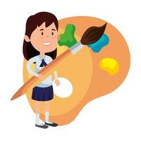 happy student girl painting with paintbrush and pallette vector