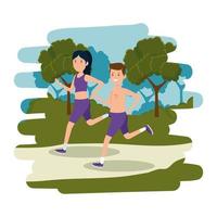 happy athletic couple running in the camp vector