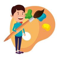 happy student boy with paint brush and pallette vector