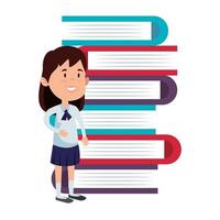 happy student girl with pile text books vector