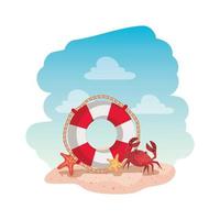 marine float with crab and starfish vector