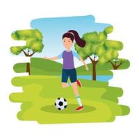 happy athletic girl practicing football soccer on the park vector