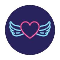 heart with wings in neon light, valentines day vector